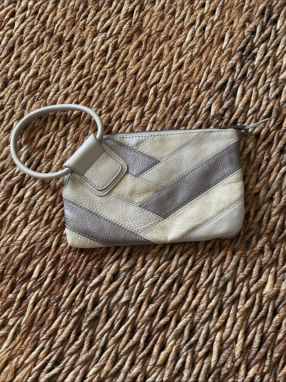 HOBO Multi-tone Taupe and Cream Leather Wristlet Clutch